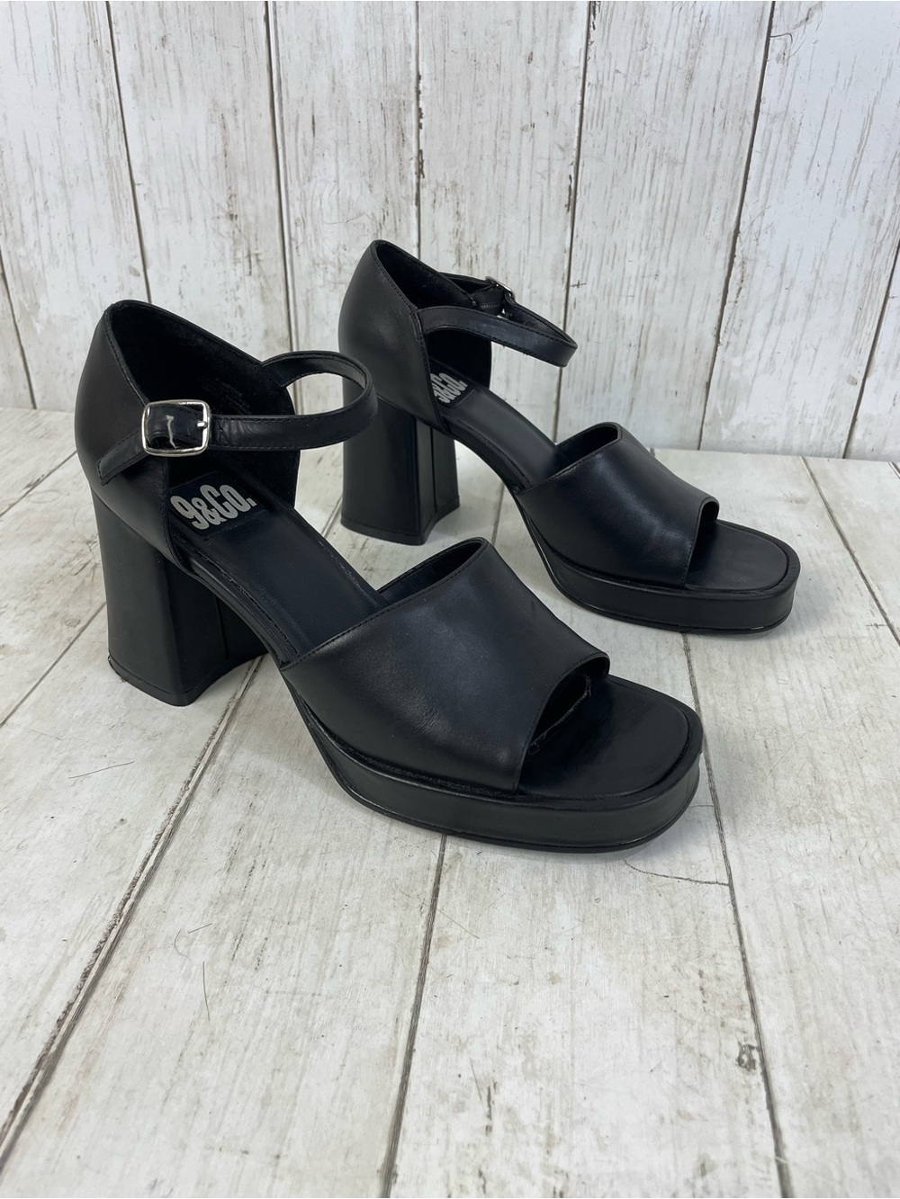 9 &Co Nine West Black Chunky Platform Block Heel Sandals 7.5 Ankle Strap Y2K 90s